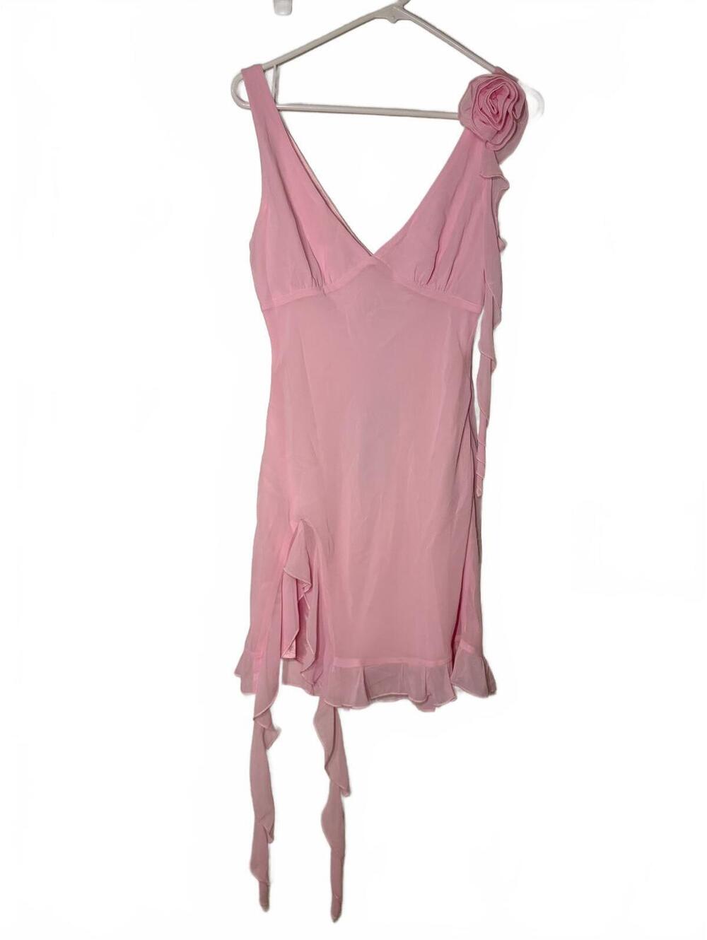 White Fox Pink Sleeveless Dress with Floral Accent - Size S